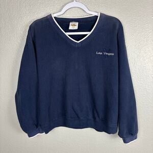 Hard Rock Las Vegas Women's Size Medium V-Neck Long Sleeve Blue Pullover Sweater